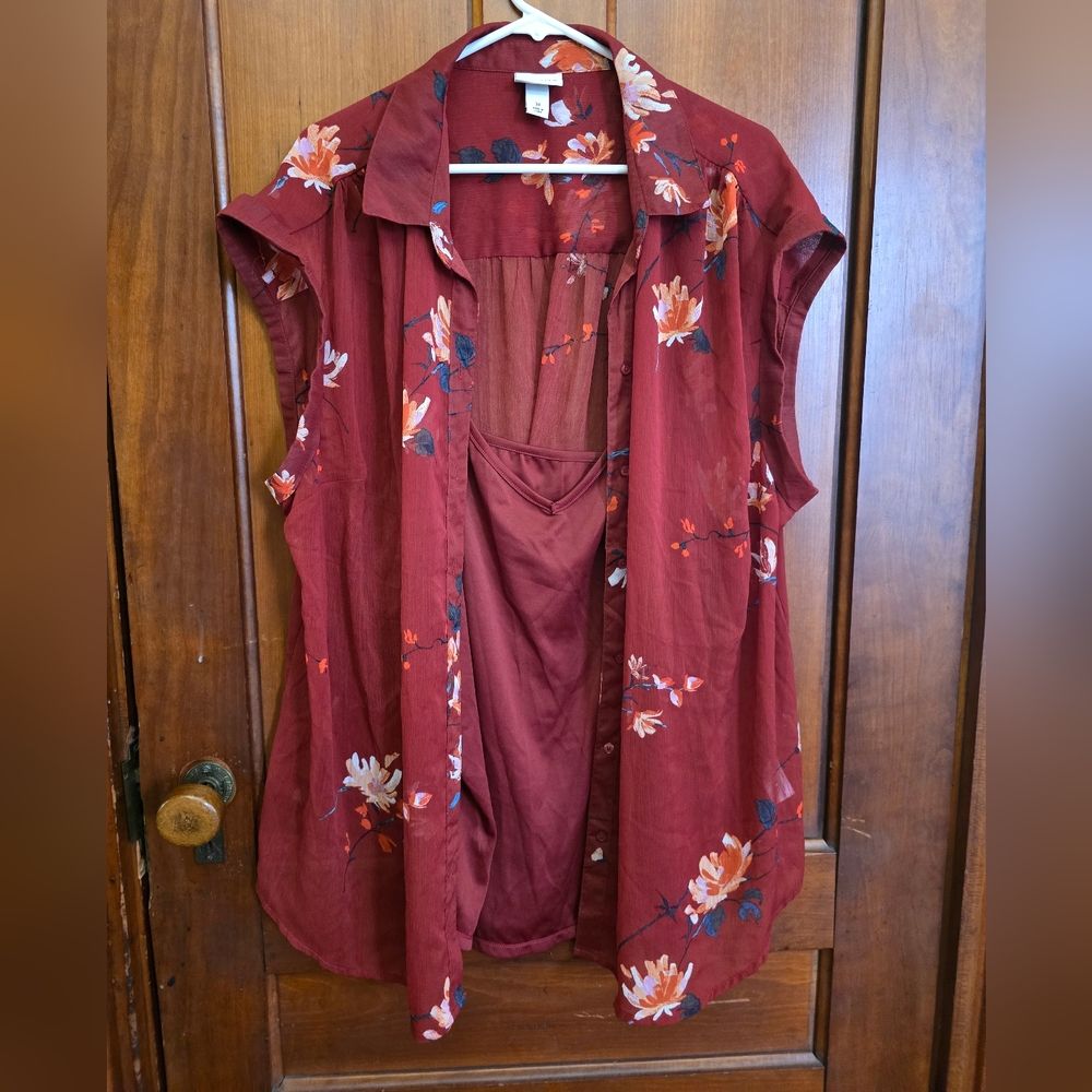 Ava & Viv 3x Floral Button Down Shirt Eith Matching Cami